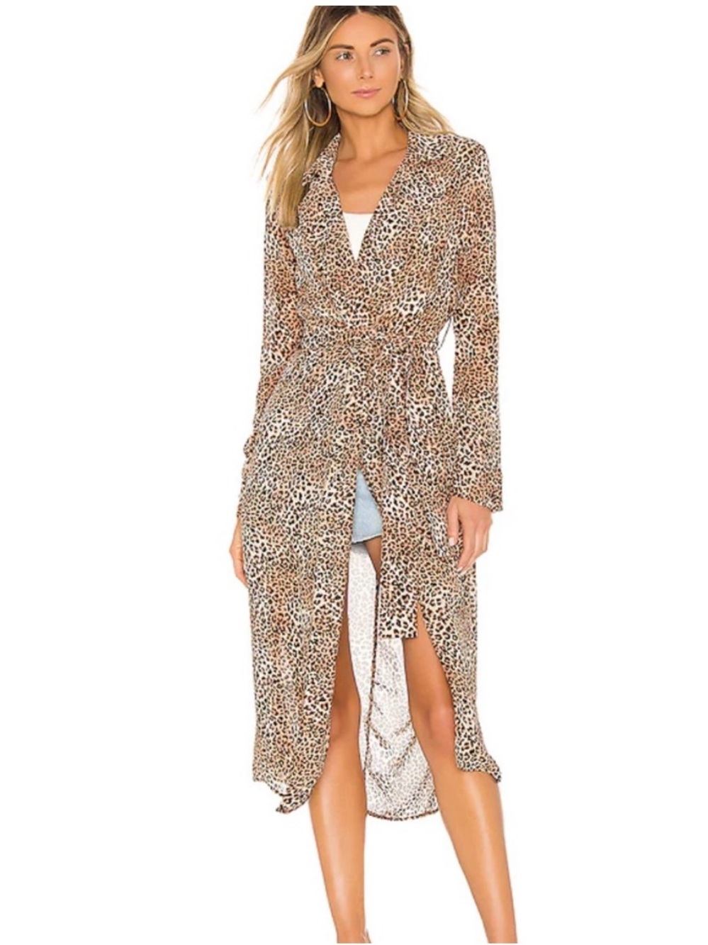 Majorelle Marley Duster Cover up Leopard Print Women's Medium Semi Sheer